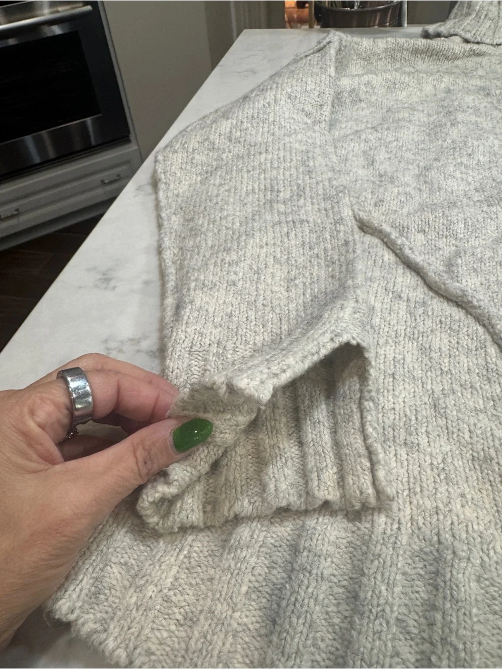 Michael Kors Pearl Heather Gray Split-Back Turtleneck Sweater - L